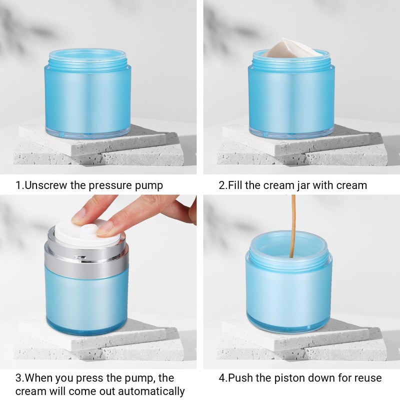 ASEVAT 2 Pack Airless Pump Jar, Travel Vacuum Pump Bottle Dispenser Pump Moisturizer Container Drunk Elephant Container for Lotions and Creams Moisturizer (1 oz - 2 pcs, Blue) - Image 2